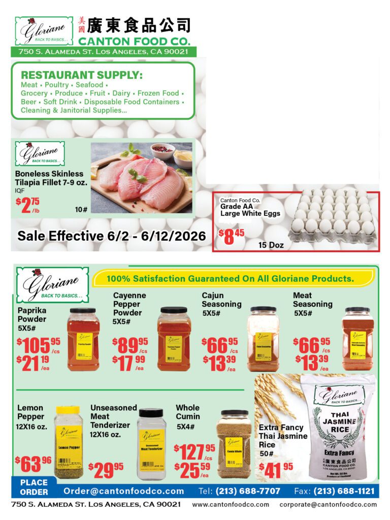 Canton Food Co. bi-weekly restaurant supply sale flyer.